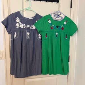 Garnet Hill Kids Dresses - Green and Gray with Floral Embroidery